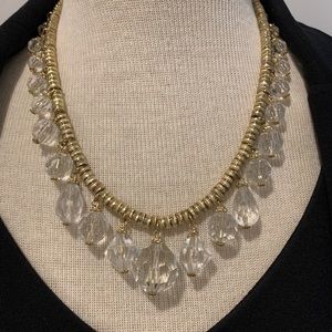Vintage Faceted Clear Bead and Gold Tone Necklace
